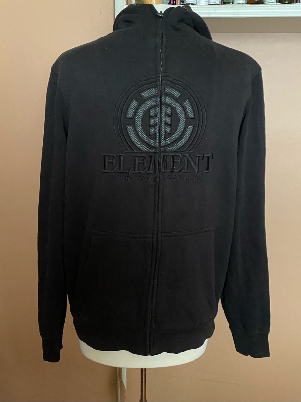 Vintage Element Black Full-Zip Hoodie with Embroidered y2k bam Margera medium